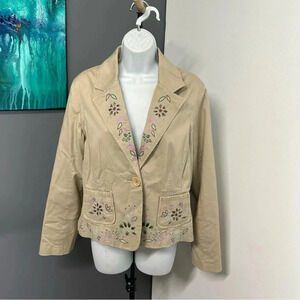 A Line Jacket Women’s 12 Embroidered Stretch Boho Festival‎ Pockets Lined Button